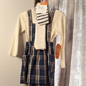 Wonder Nation Cream and Blue Pinafore Set